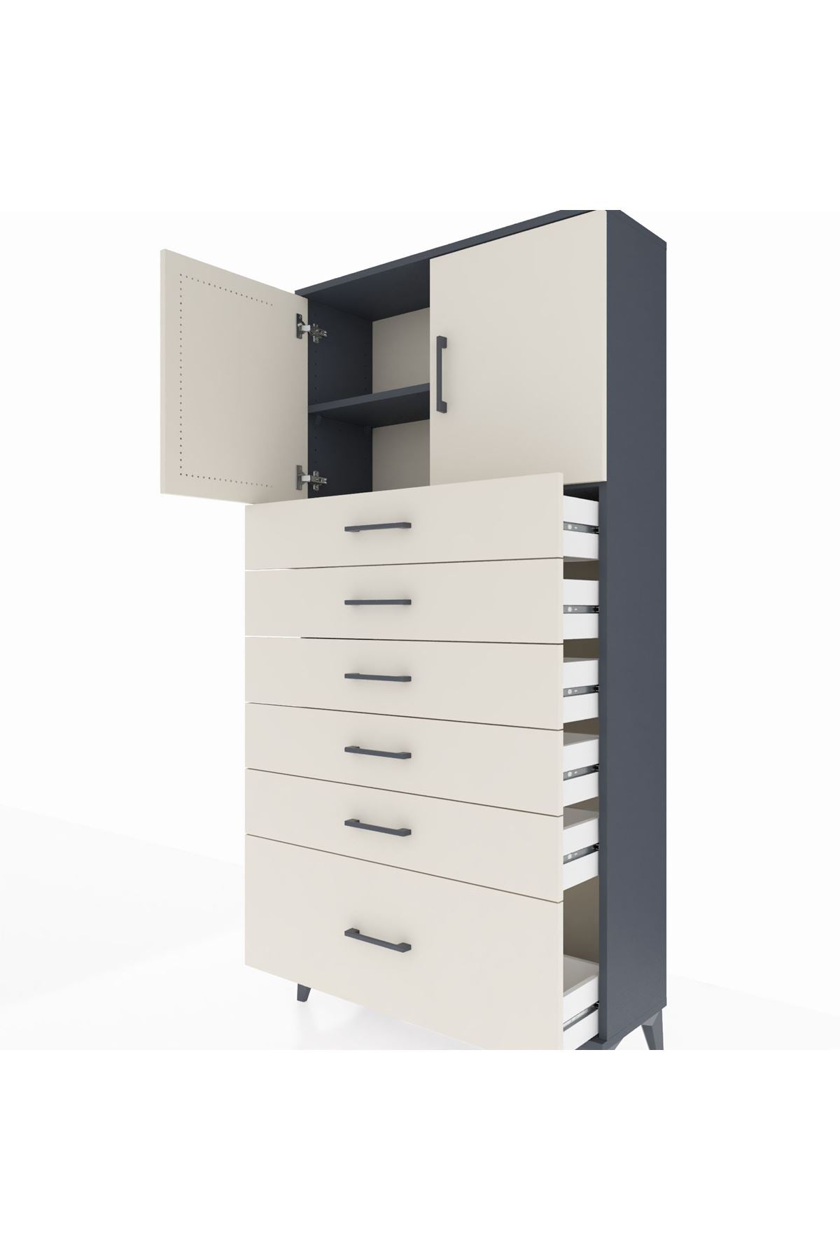 Arges Dolap 2 Raflı 6 Çekmeceli 2 Kapaklı 88x30x182 Antrasit-Aytaşı