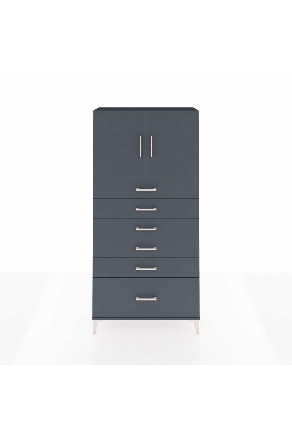 Arges Dolap 2 Raflı 6 Çekmeceli 2 Kapaklı 88x30x182 Antrasit-Antrasit