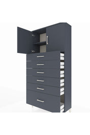 Arges Dolap 2 Raflı 6 Çekmeceli 2 Kapaklı 88x30x182 Antrasit-Antrasit