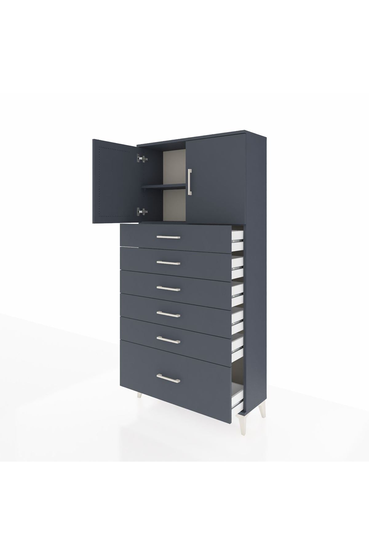 Arges Dolap 2 Raflı 6 Çekmeceli 2 Kapaklı 88x30x182 Antrasit-Antrasit