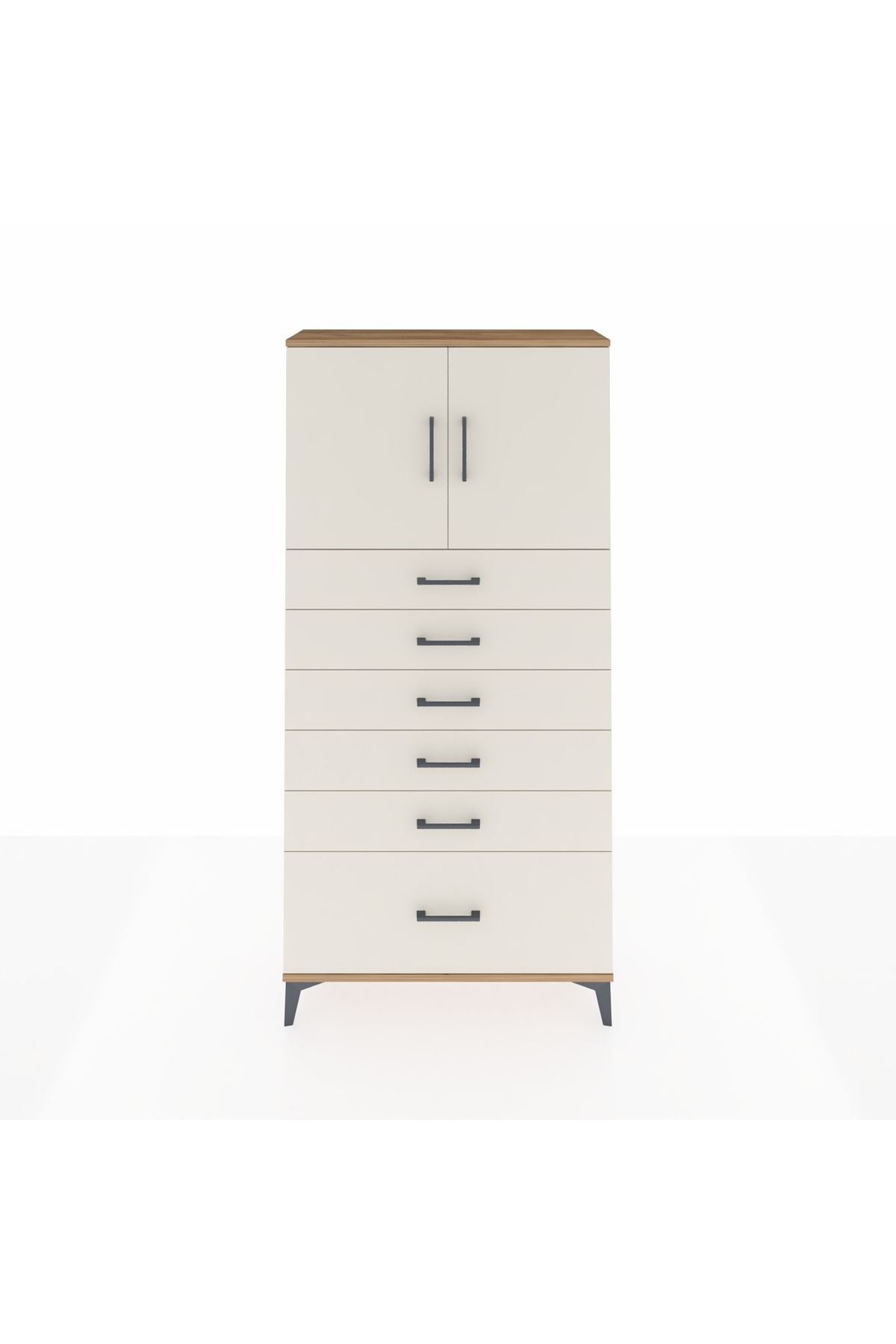 Arges Dolap 2 Raflı 6 Çekmeceli 2 Kapaklı 88x30x182 Çam-Aytaşı