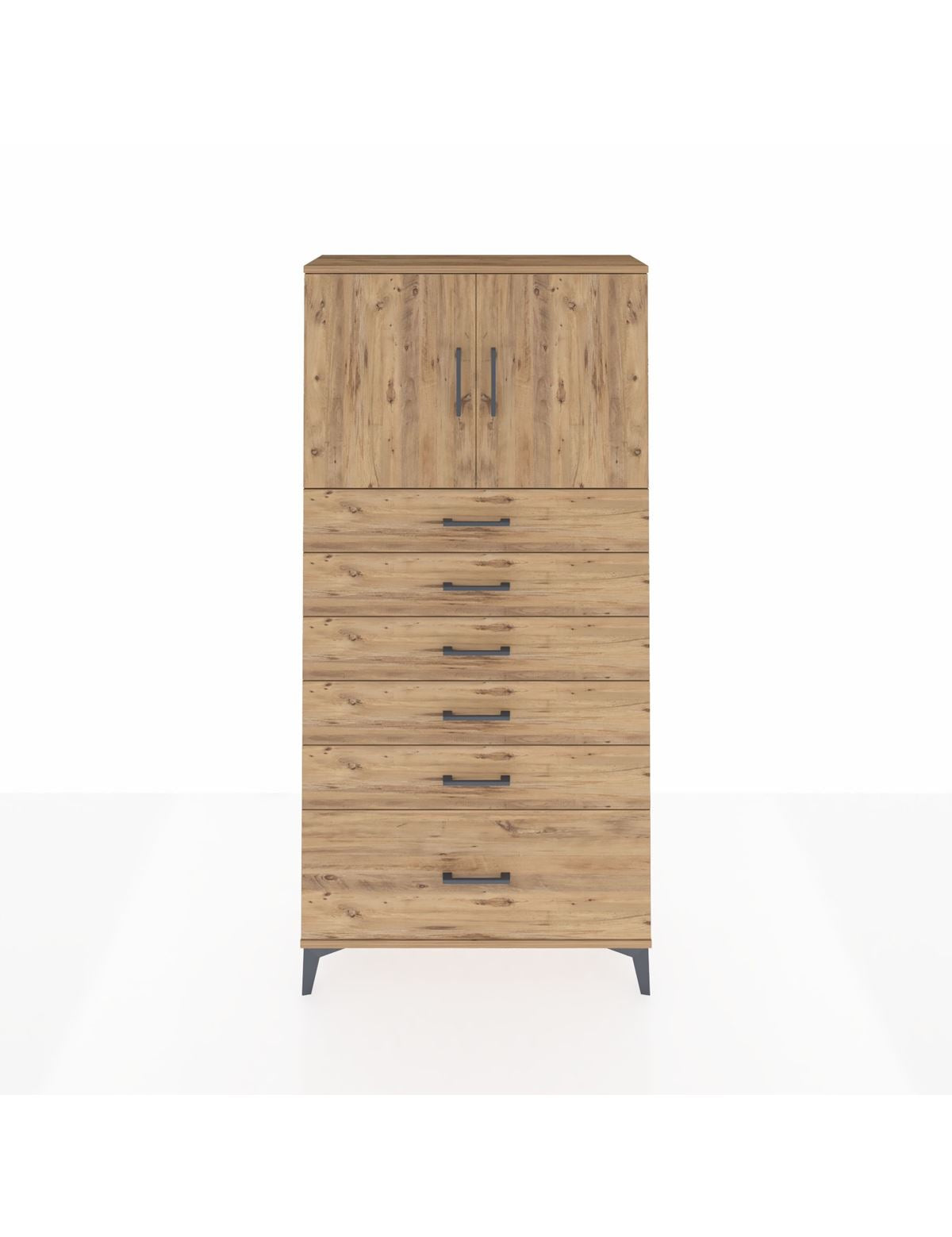 Arges Dolap 2 Raflı 6 Çekmeceli 2 Kapaklı 88x30x182 Çam-Çam