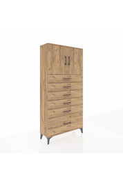Arges Dolap 2 Raflı 6 Çekmeceli 2 Kapaklı 88x30x182 Çam-Çam