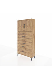 Arges Dolap 2 Raflı 6 Çekmeceli 2 Kapaklı 88x30x182 Çam-Çam