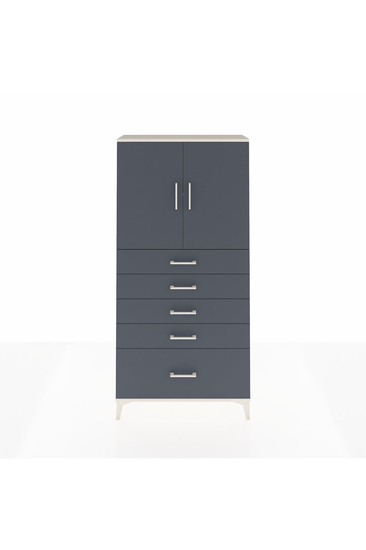 Arges Dolap 2 Raflı 5 Çekmeceli 2 Kapaklı 88x30x182 Aytaşı-Antrasit