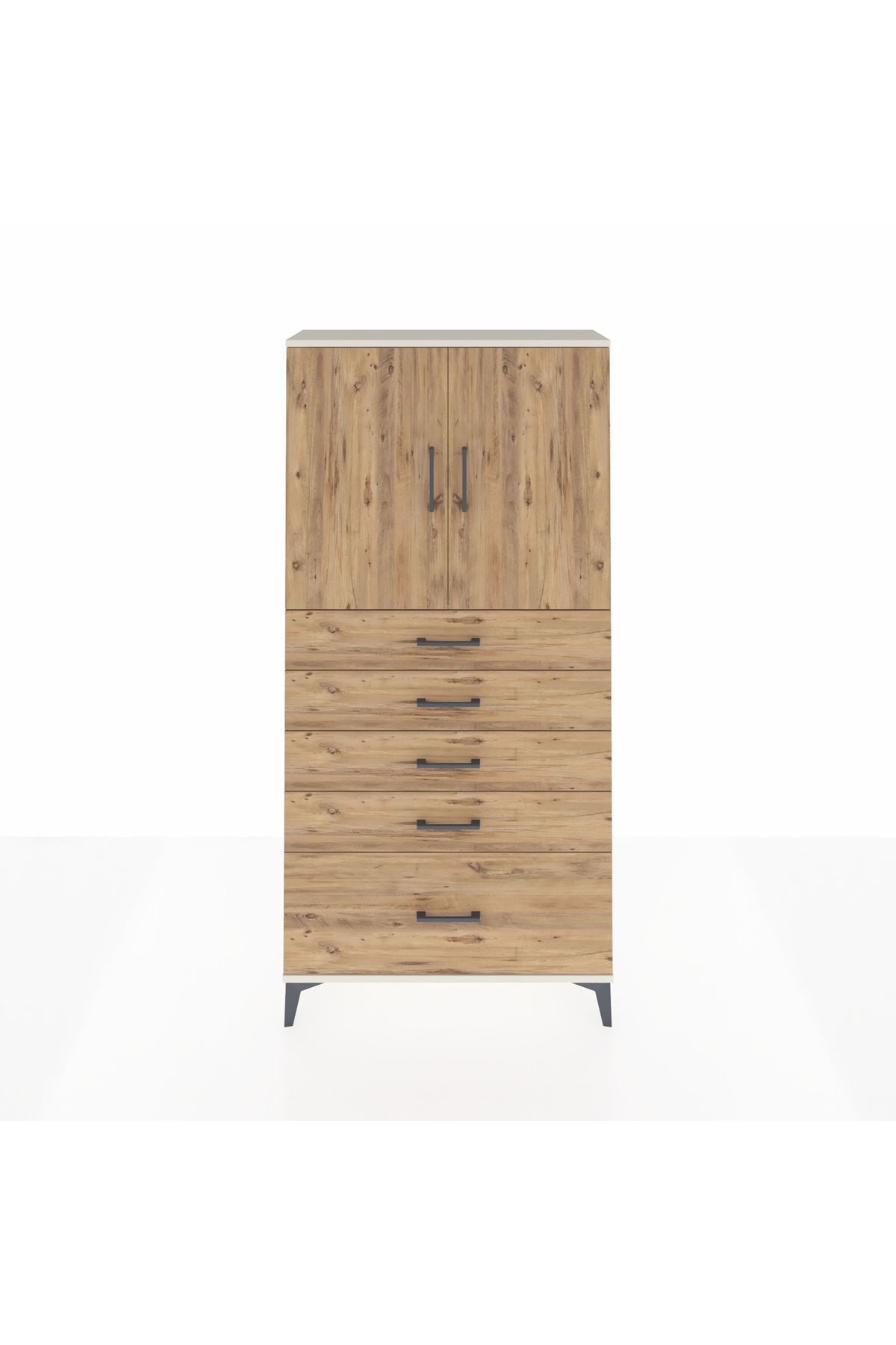 Arges Dolap 2 Raflı 5 Çekmeceli 2 Kapaklı 88x30x182 Aytaşı-Çam