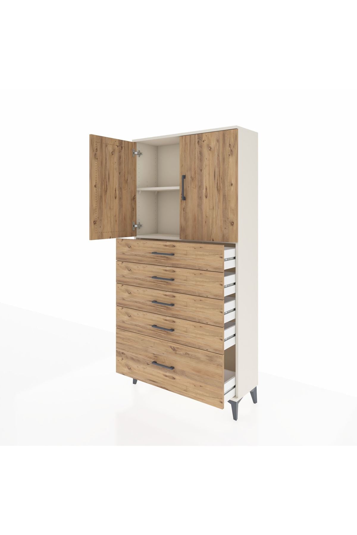 Arges Dolap 2 Raflı 5 Çekmeceli 2 Kapaklı 88x30x182 Aytaşı-Çam