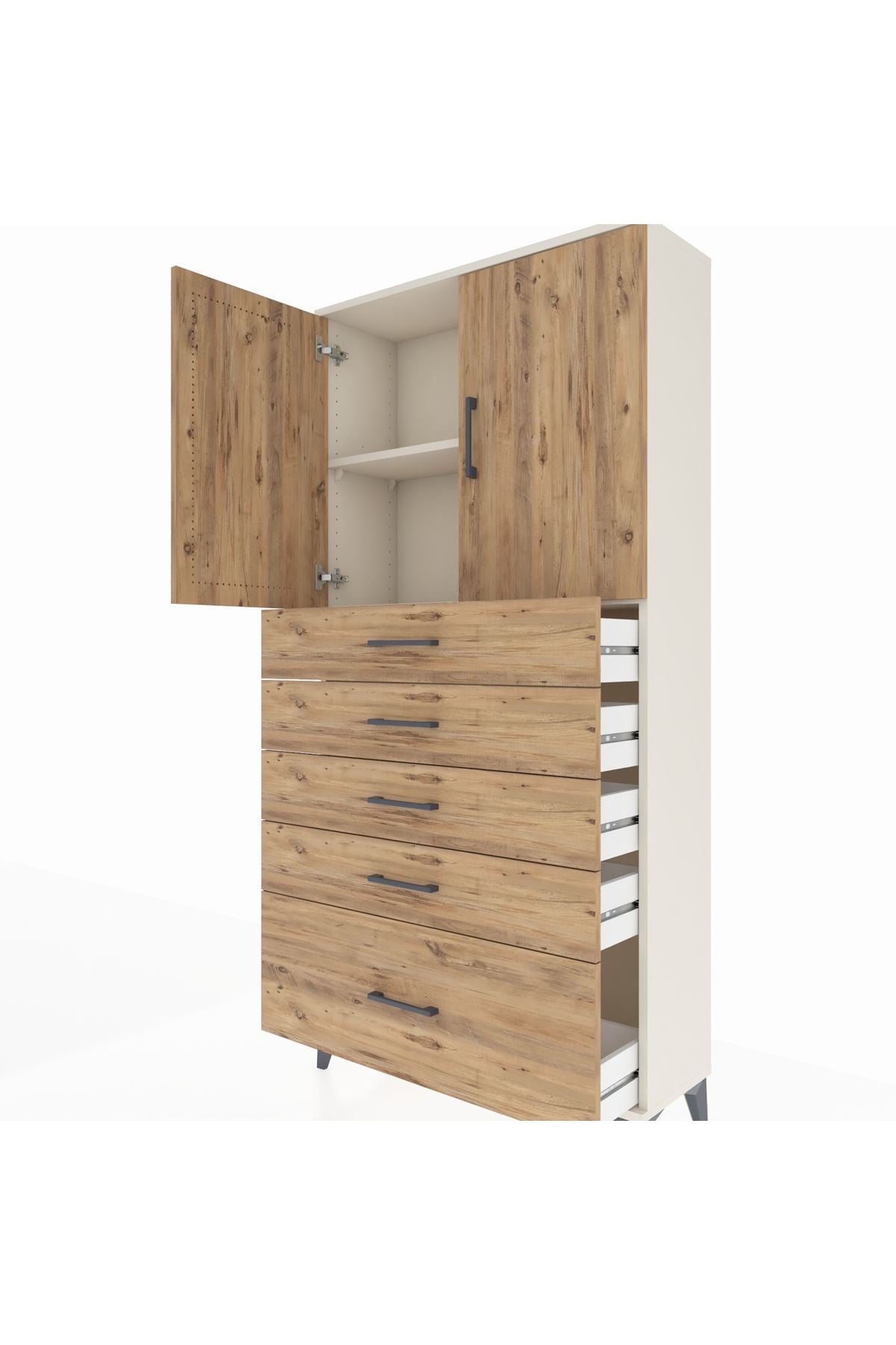 Arges Dolap 2 Raflı 5 Çekmeceli 2 Kapaklı 88x30x182 Aytaşı-Çam