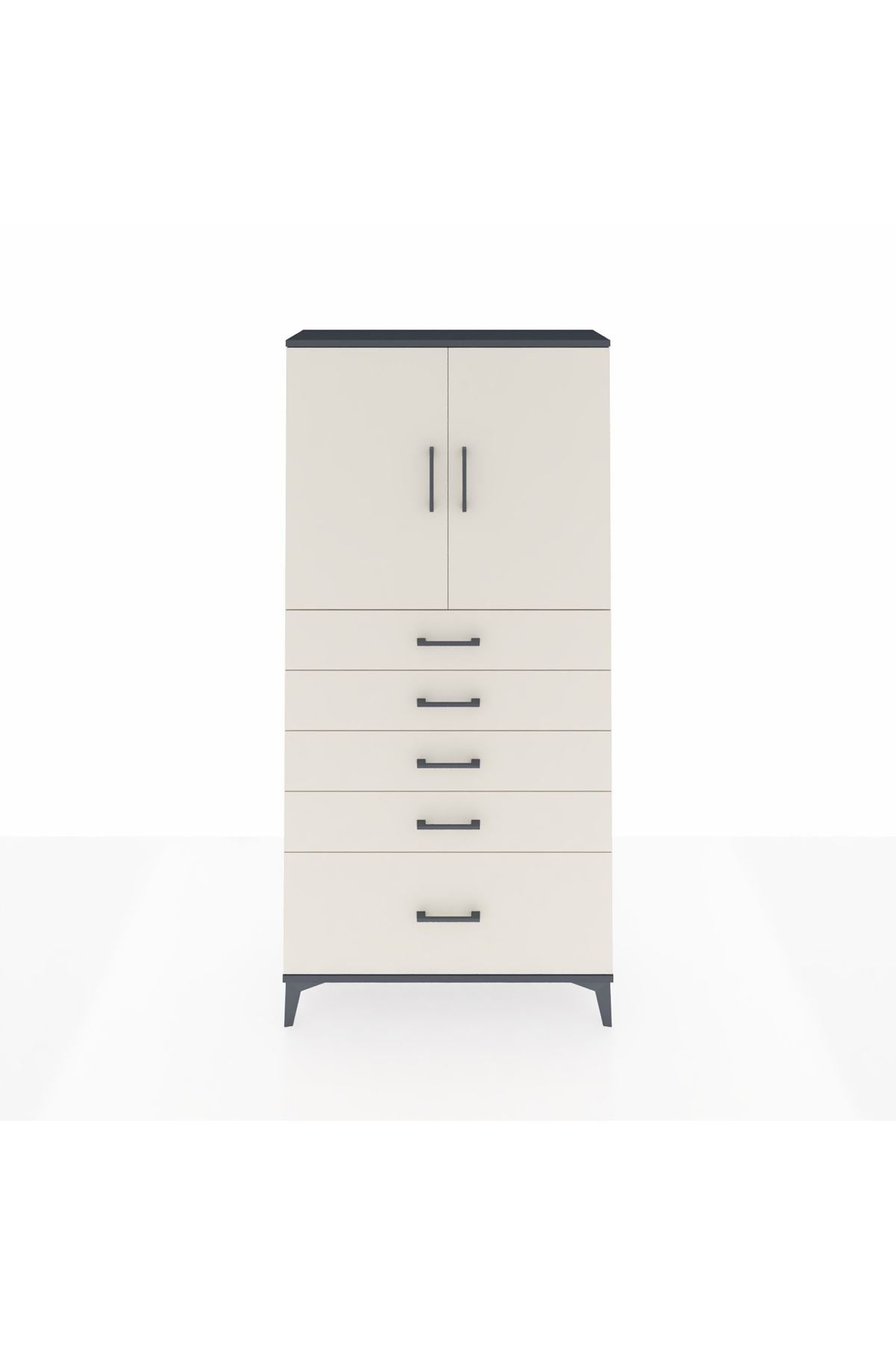 Arges Dolap 2 Raflı 5 Çekmeceli 2 Kapaklı 88x30x182 Antrasit-Aytaşı