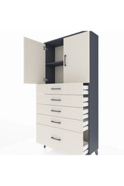 Arges Dolap 2 Raflı 5 Çekmeceli 2 Kapaklı 88x30x182 Antrasit-Aytaşı