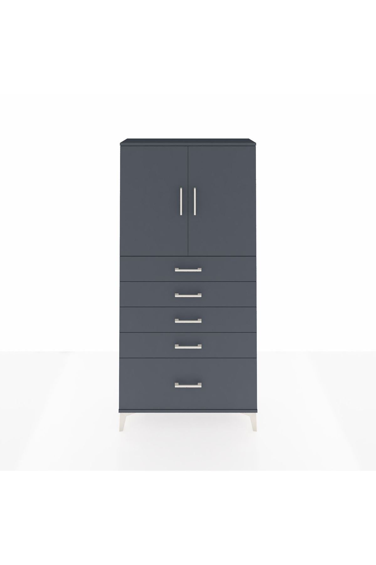 Arges Dolap 2 Raflı 5 Çekmeceli 2 Kapaklı 88x30x182 Antrasit-Antrasit