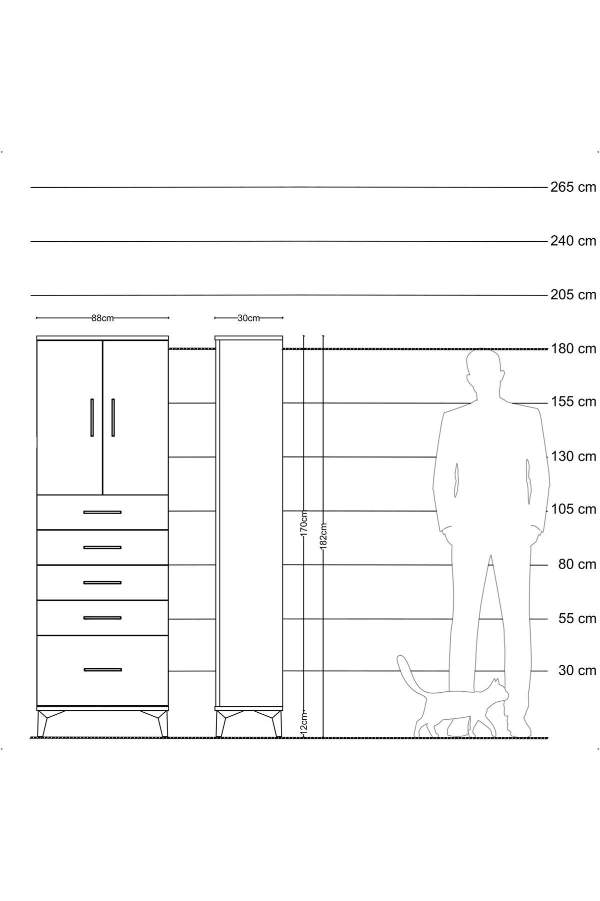 Arges Dolap 2 Raflı 5 Çekmeceli 2 Kapaklı 88x30x182 Antrasit-Aytaşı