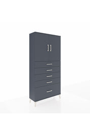 Arges Dolap 2 Raflı 5 Çekmeceli 2 Kapaklı 88x30x182 Antrasit-Antrasit