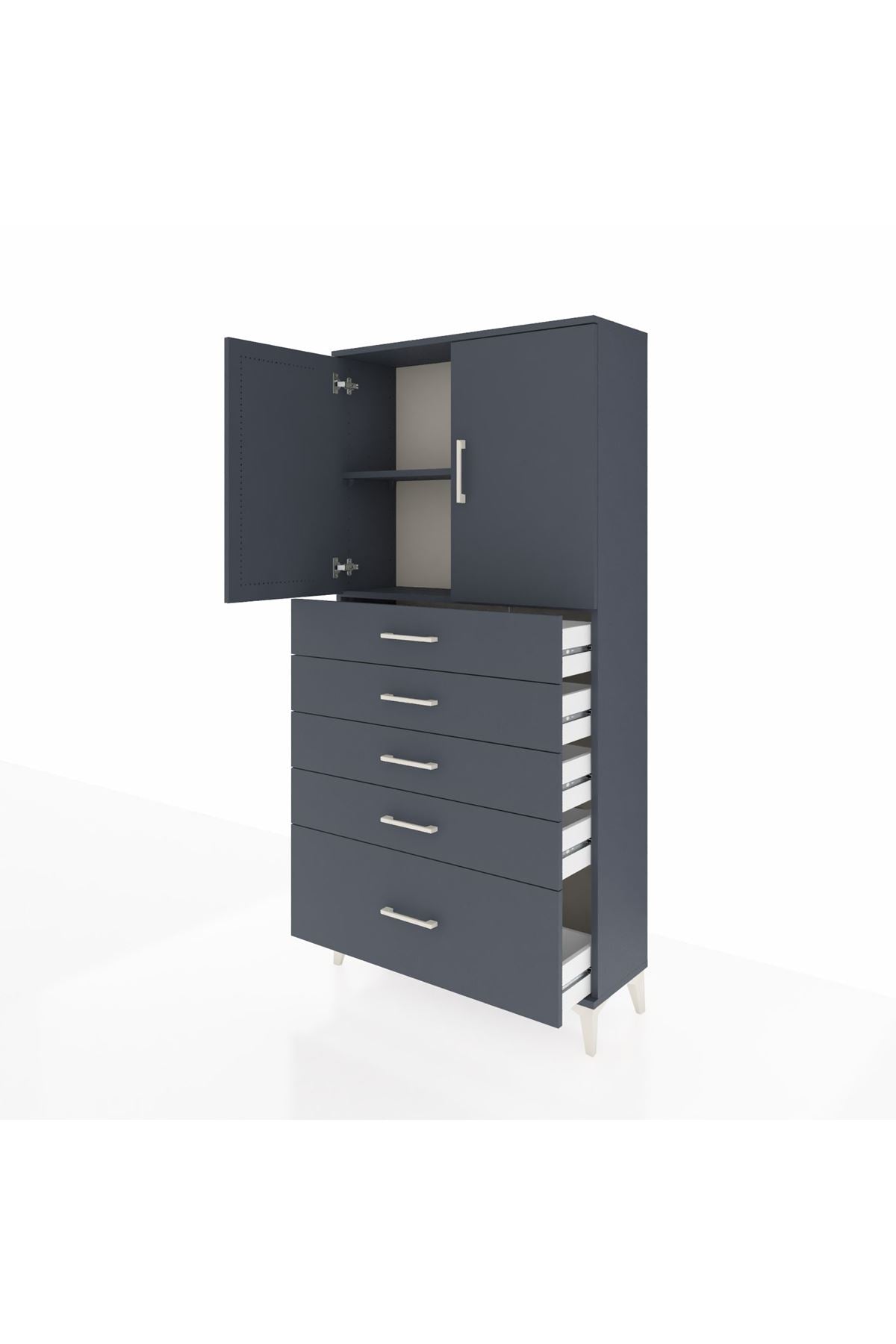 Arges Dolap 2 Raflı 5 Çekmeceli 2 Kapaklı 88x30x182 Antrasit-Antrasit