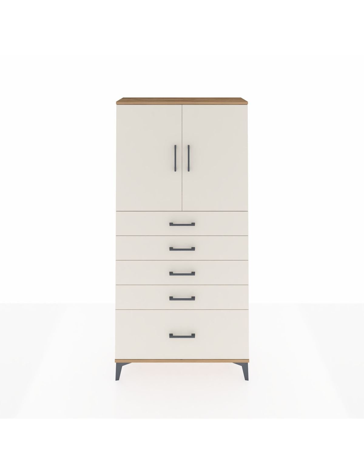 Arges Dolap 2 Raflı 5 Çekmeceli 2 Kapaklı 88x30x182 Çam-Aytaşı