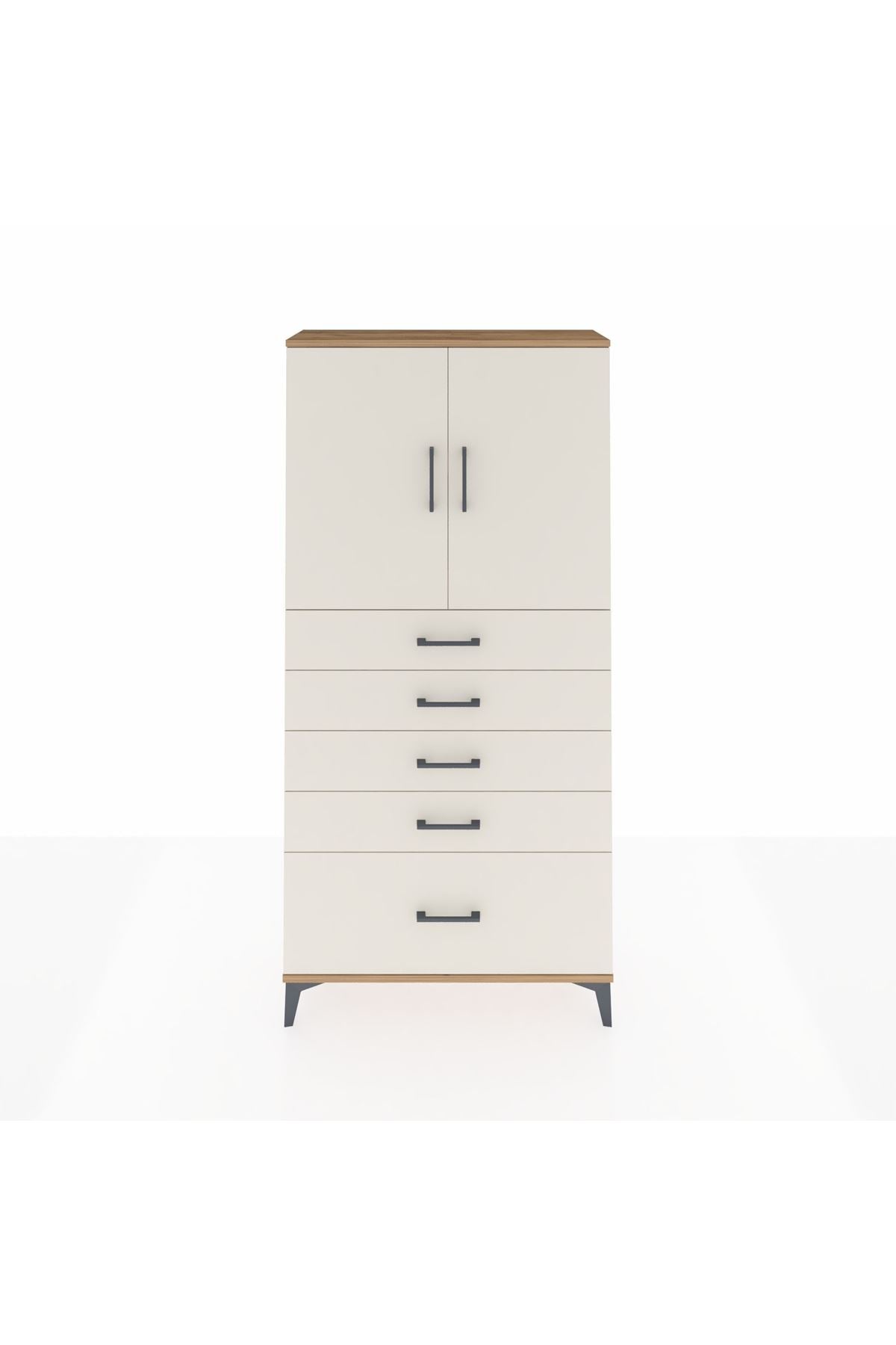 Arges Dolap 2 Raflı 5 Çekmeceli 2 Kapaklı 88x30x182 Çam-Aytaşı