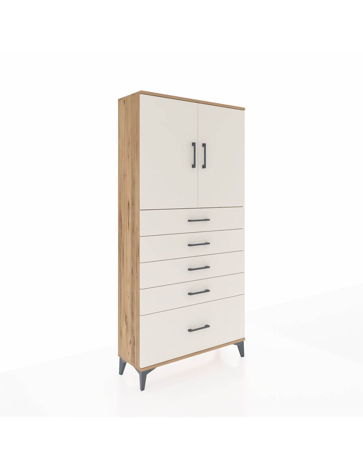 Arges Dolap 2 Raflı 5 Çekmeceli 2 Kapaklı 88x30x182 Çam-Aytaşı