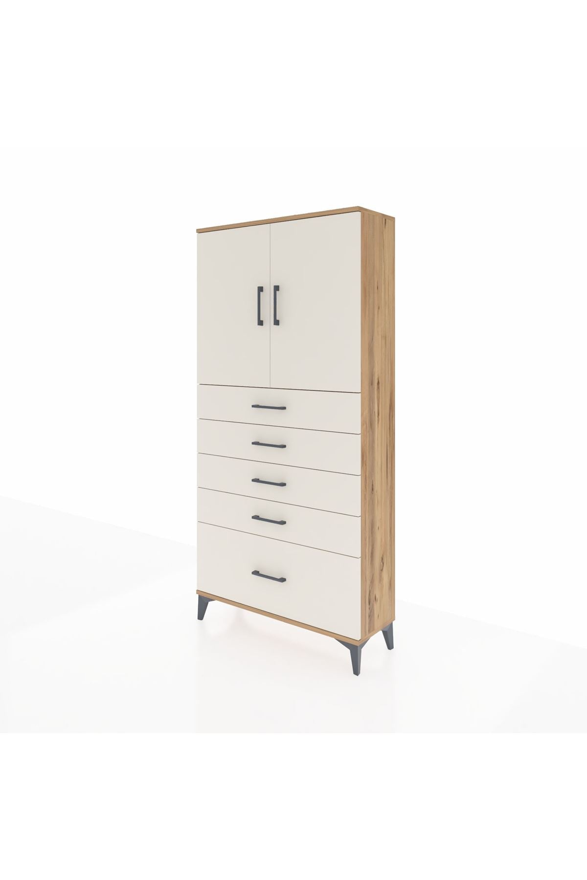 Arges Dolap 2 Raflı 5 Çekmeceli 2 Kapaklı 88x30x182 Çam-Aytaşı