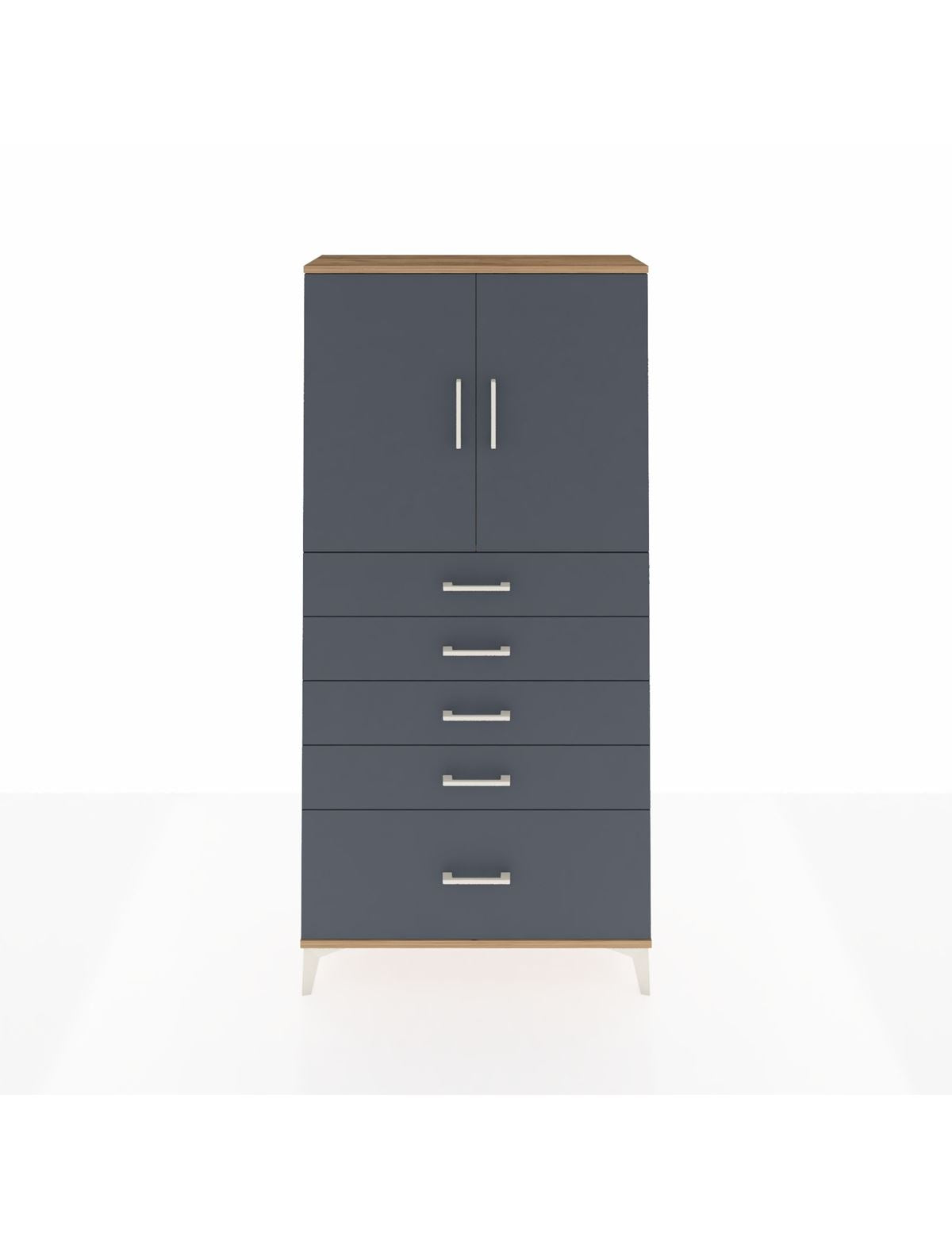 Arges Dolap 2 Raflı 5 Çekmeceli 2 Kapaklı 88x30x182 Çam-Antrasit