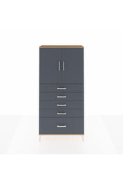 Arges Dolap 2 Raflı 5 Çekmeceli 2 Kapaklı 88x30x182 Çam-Antrasit