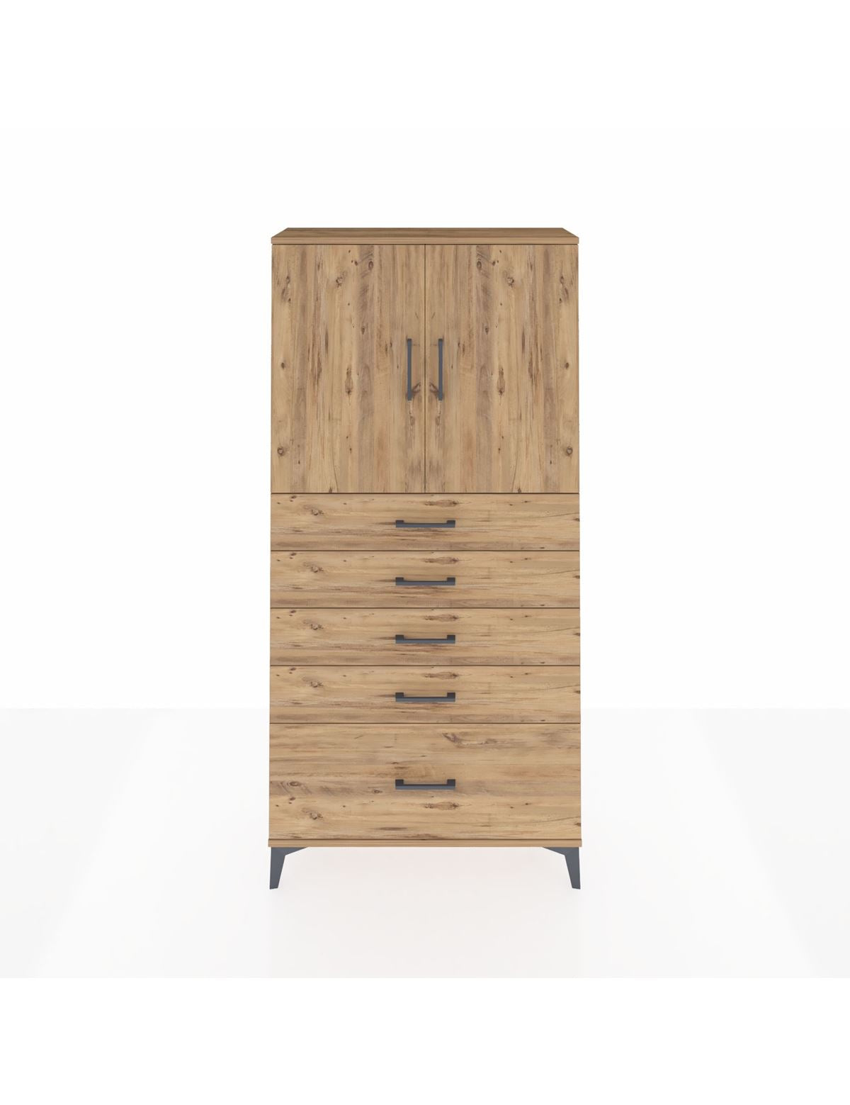 Arges Dolap 2 Raflı 5 Çekmeceli 2 Kapaklı 88x30x182 Çam-Çam