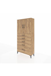 Arges Dolap 2 Raflı 5 Çekmeceli 2 Kapaklı 88x30x182 Çam-Çam