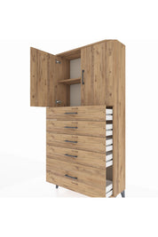 Arges Dolap 2 Raflı 5 Çekmeceli 2 Kapaklı 88x30x182 Çam-Çam