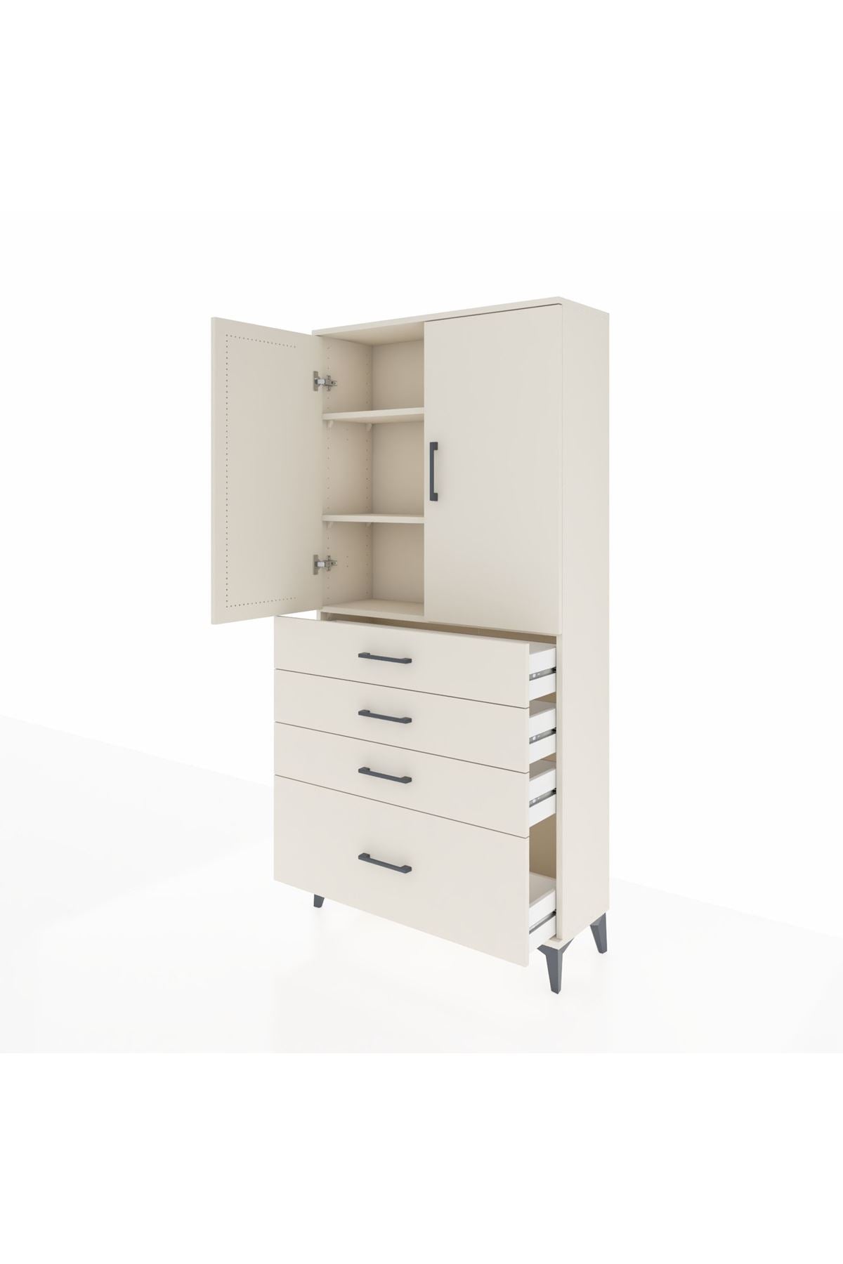 Arges Dolap 3 Raflı 4 Çekmeceli 2 Kapaklı 88x30x182 Aytaşı-Aytaşı