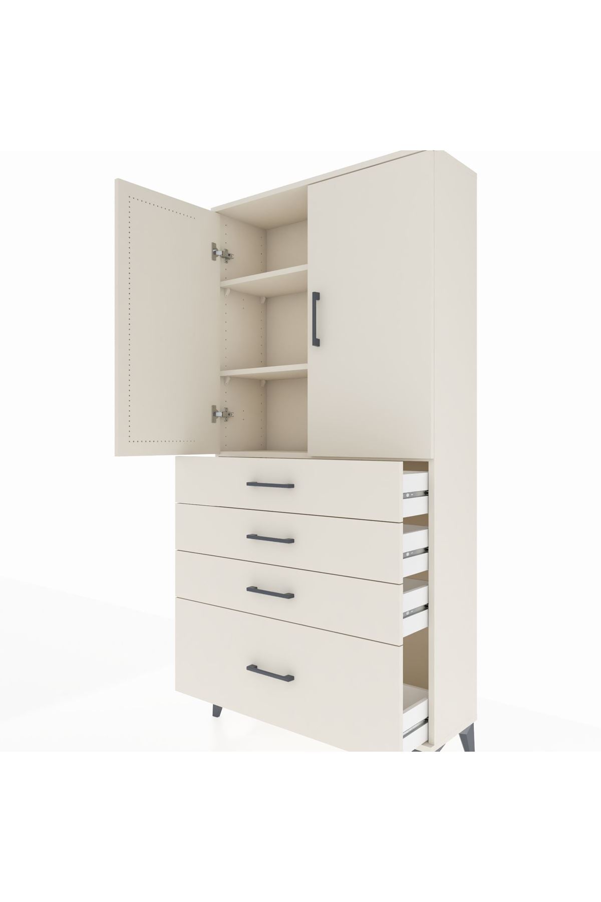 Arges Dolap 3 Raflı 4 Çekmeceli 2 Kapaklı 88x30x182 Aytaşı-Aytaşı