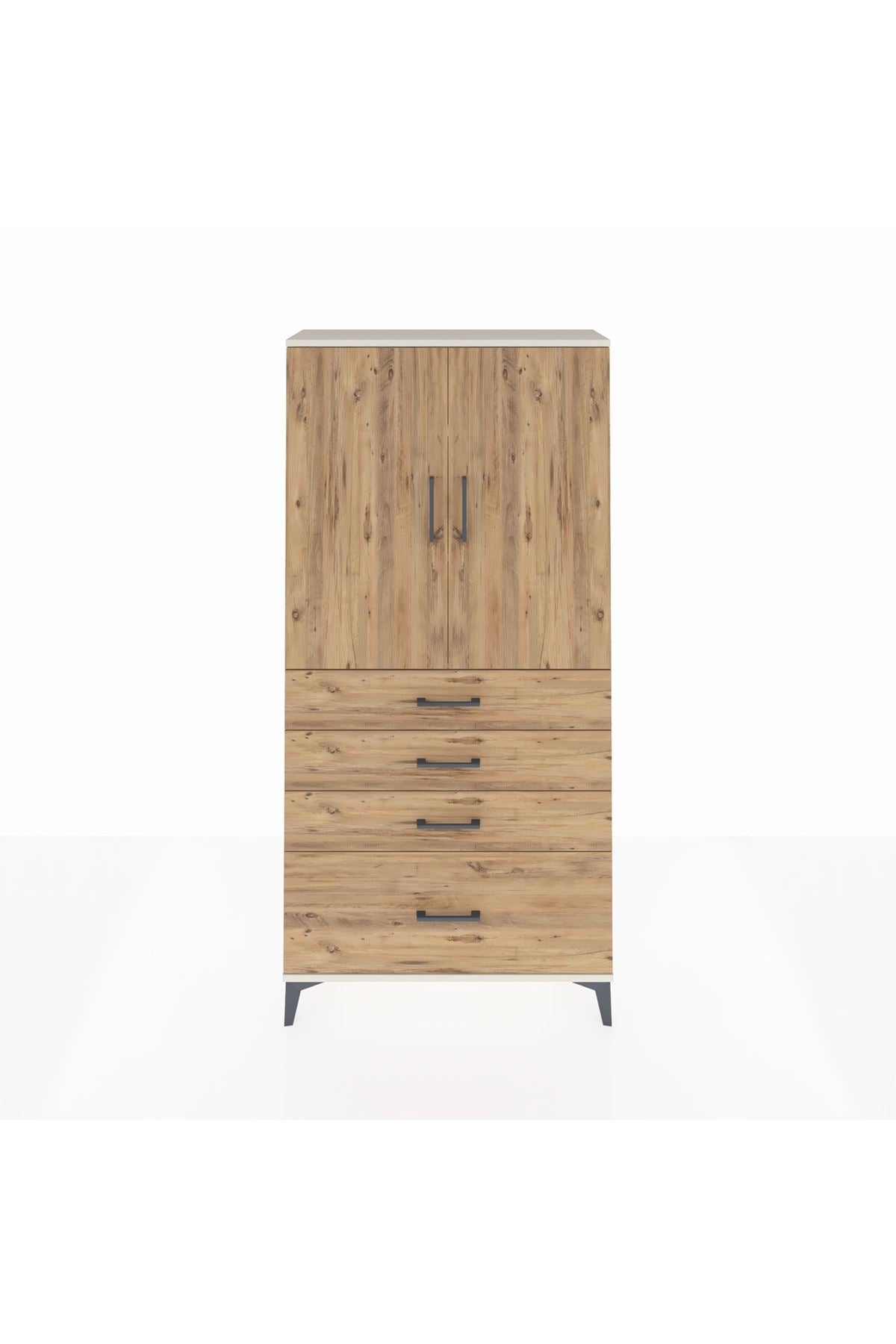 Arges Dolap 3 Raflı 4 Çekmeceli 2 Kapaklı 88x30x182 Aytaşı-Çam