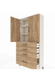 Arges Dolap 3 Raflı 4 Çekmeceli 2 Kapaklı 88x30x182 Aytaşı-Çam