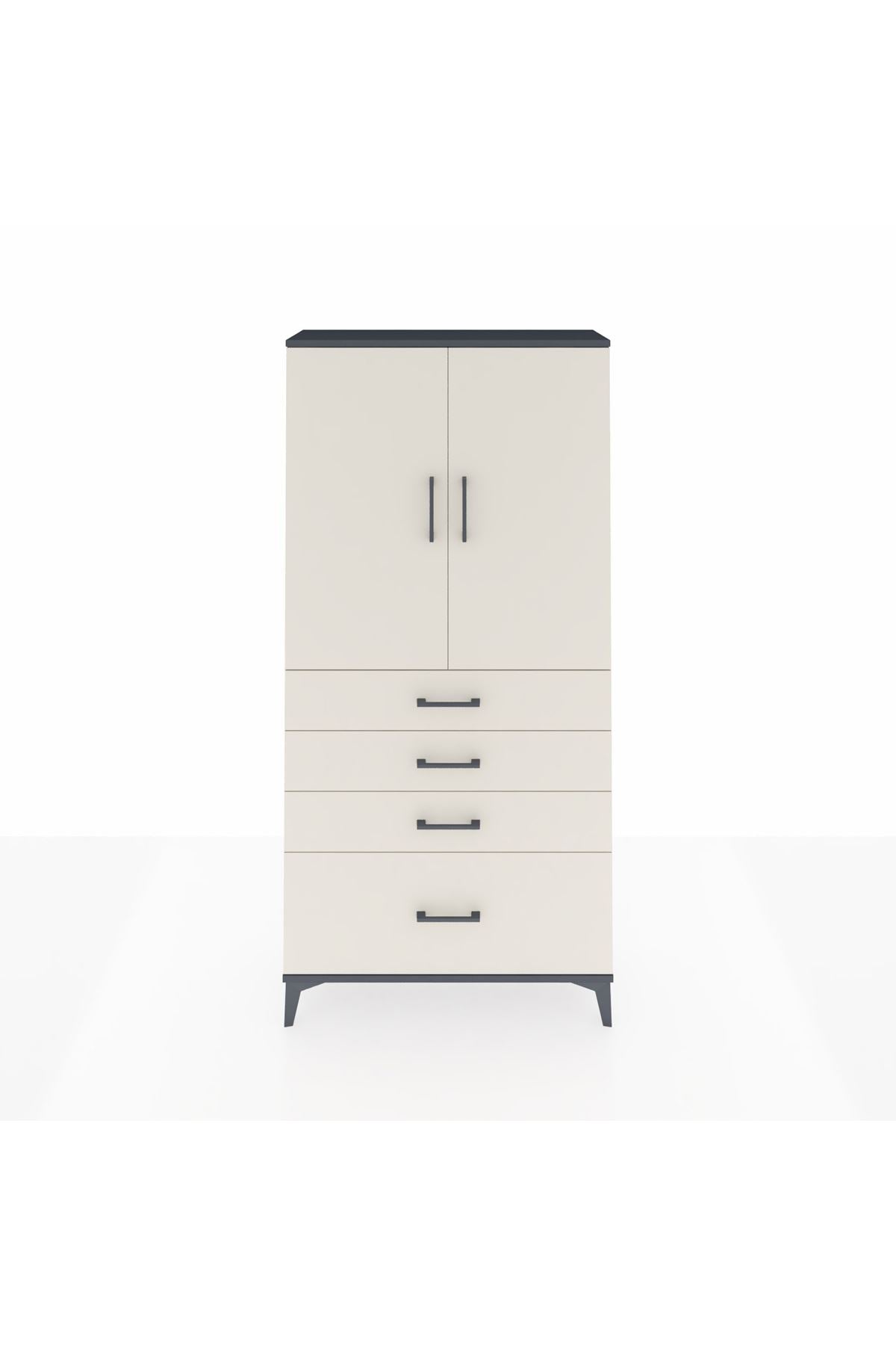 Arges Dolap 3 Raflı 4 Çekmeceli 2 Kapaklı 88x30x182 Antrasit-Aytaşı