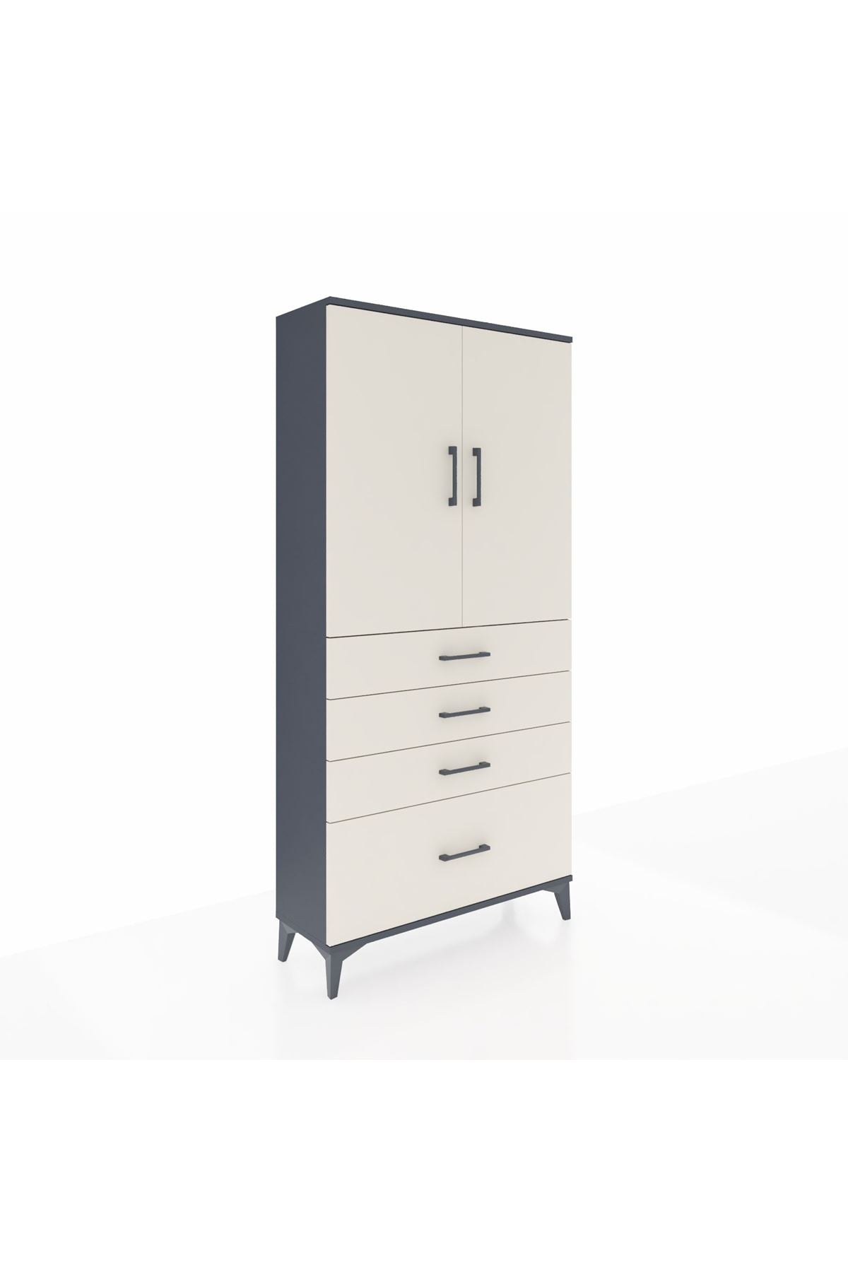 Arges Dolap 3 Raflı 4 Çekmeceli 2 Kapaklı 88x30x182 Antrasit-Aytaşı