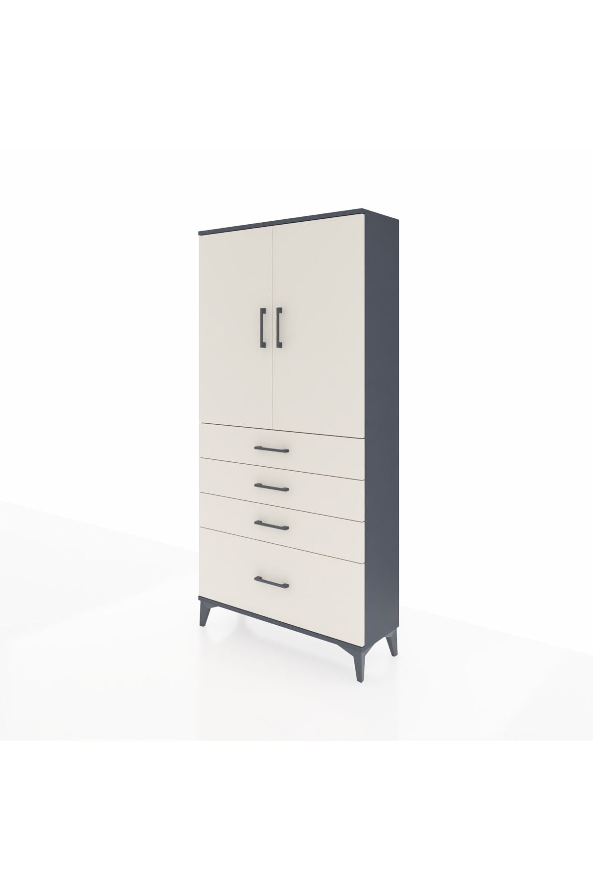 Arges Dolap 3 Raflı 4 Çekmeceli 2 Kapaklı 88x30x182 Antrasit-Aytaşı