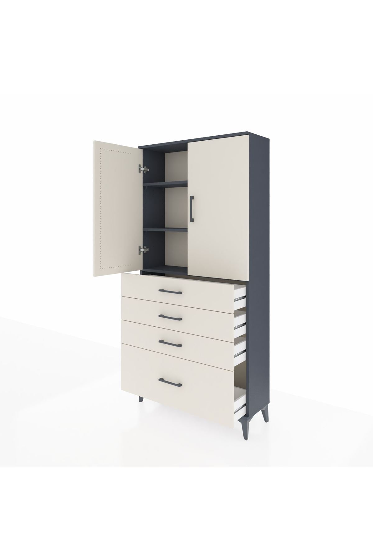 Arges Dolap 3 Raflı 4 Çekmeceli 2 Kapaklı 88x30x182 Antrasit-Aytaşı