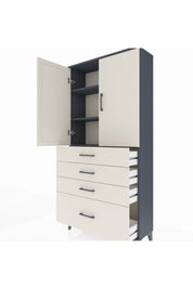 Arges Dolap 3 Raflı 4 Çekmeceli 2 Kapaklı 88x30x182 Antrasit-Aytaşı