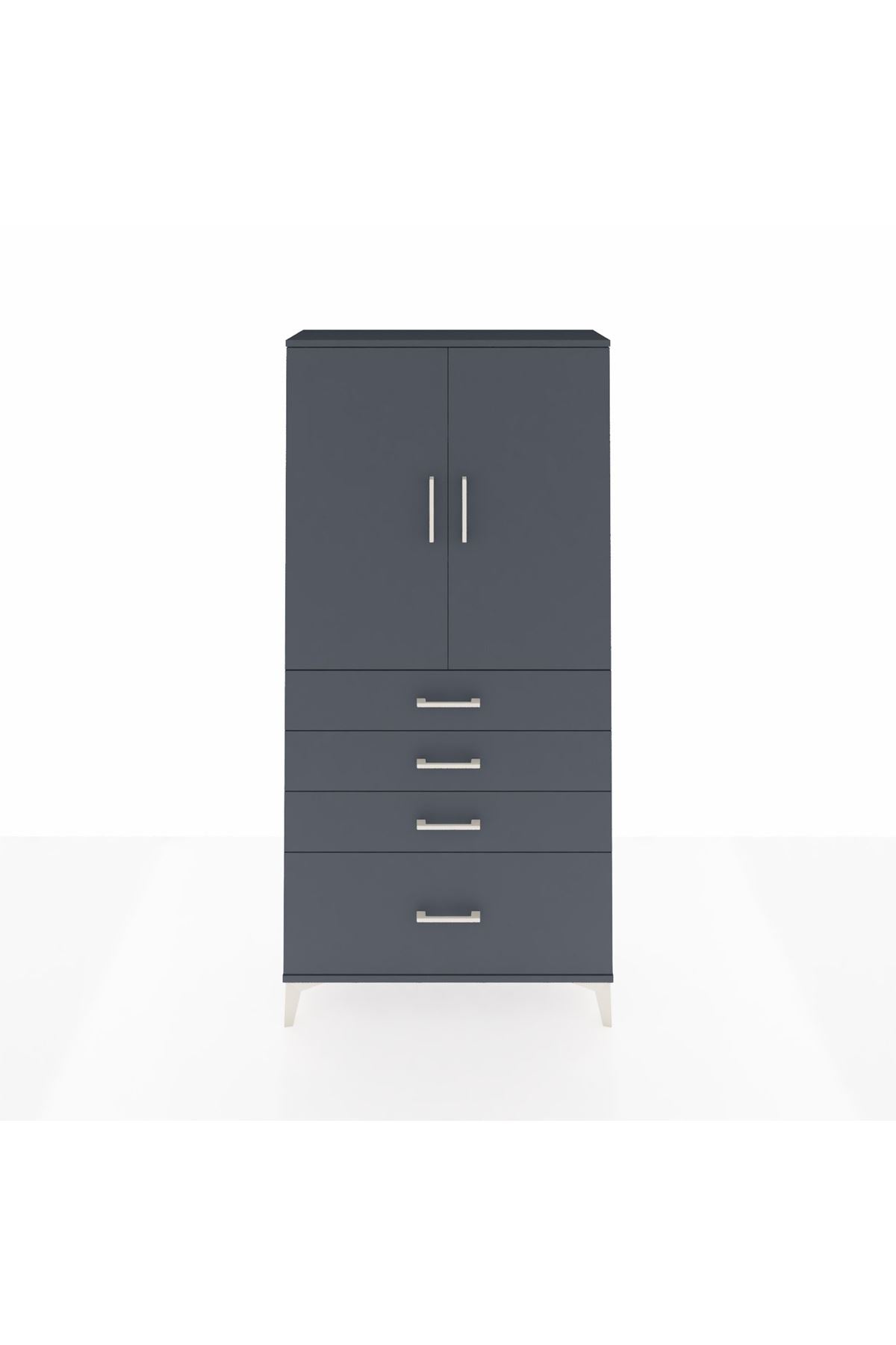 Arges Dolap 3 Raflı 4 Çekmeceli 2 Kapaklı 88x30x182 Antrasit-Antrasit