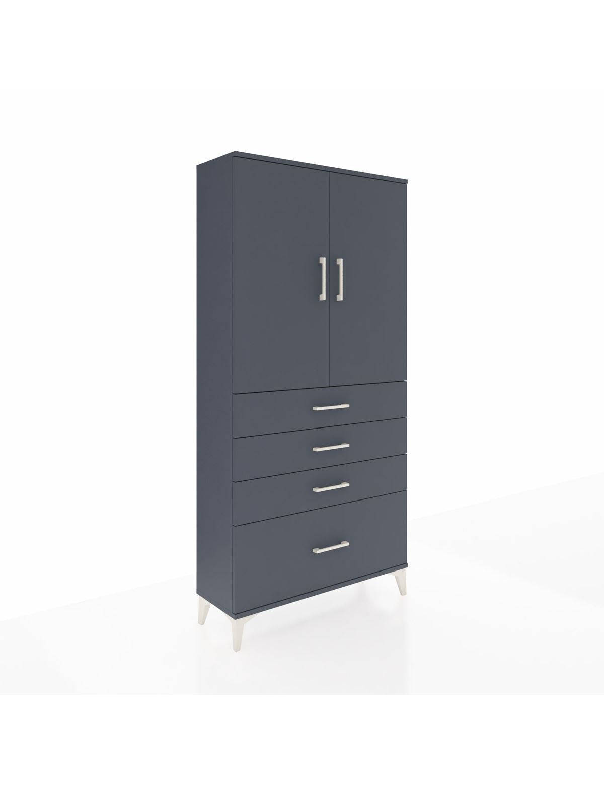 Arges Dolap 3 Raflı 4 Çekmeceli 2 Kapaklı 88x30x182 Antrasit-Antrasit