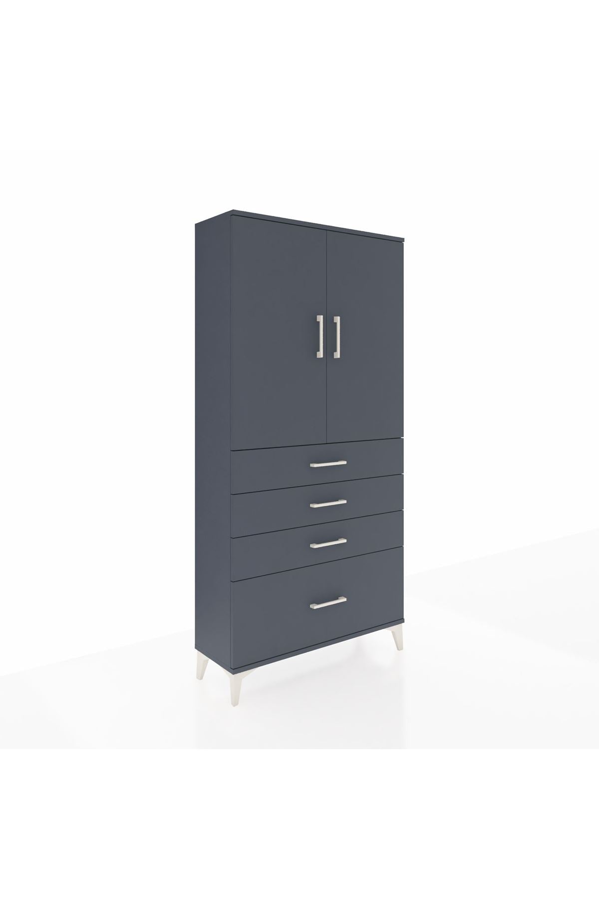 Arges Dolap 3 Raflı 4 Çekmeceli 2 Kapaklı 88x30x182 Antrasit-Antrasit