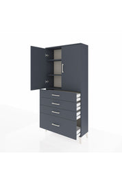 Arges Dolap 3 Raflı 4 Çekmeceli 2 Kapaklı 88x30x182 Antrasit-Antrasit