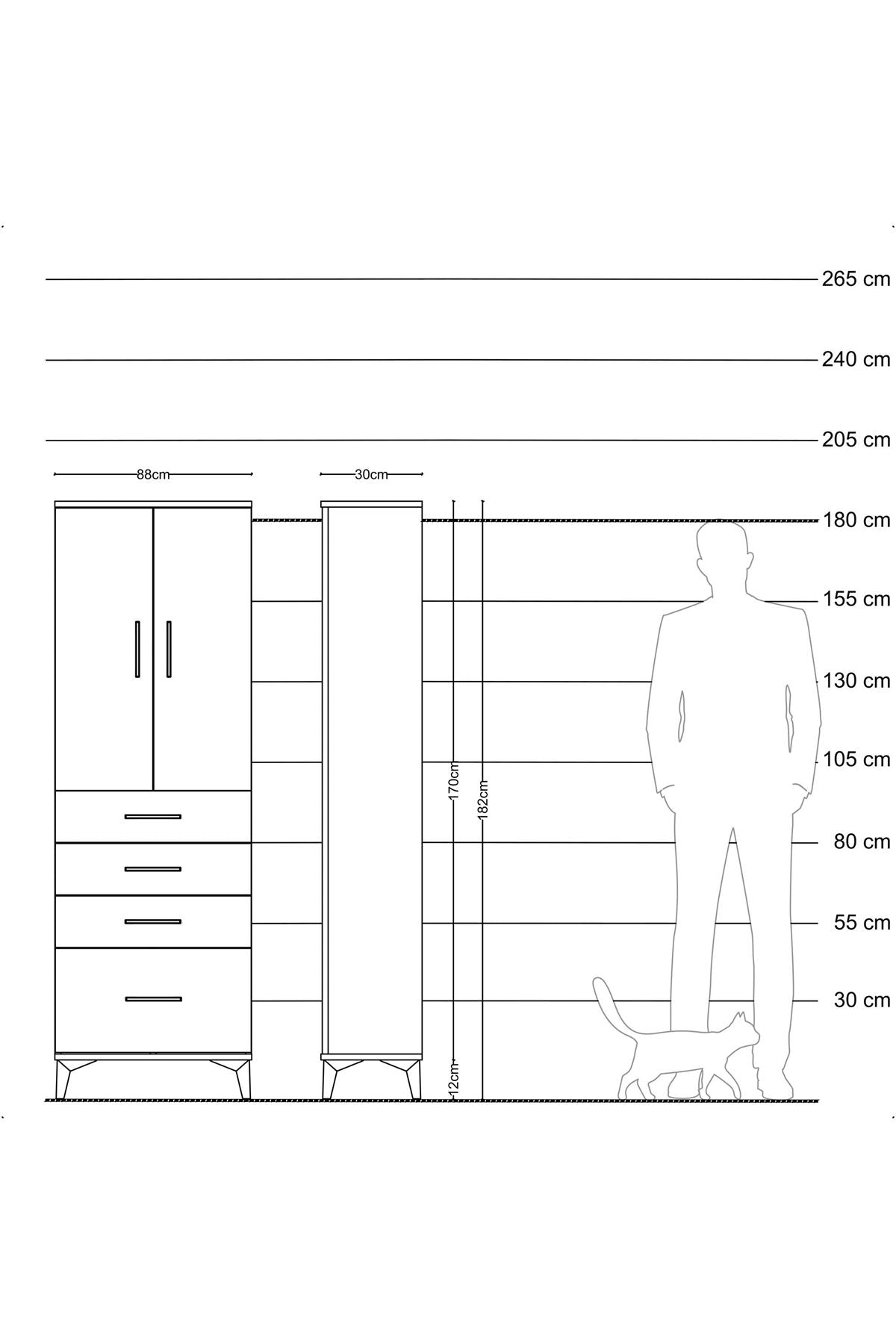 Arges Dolap 3 Raflı 4 Çekmeceli 2 Kapaklı 88x30x182 Antrasit-Antrasit