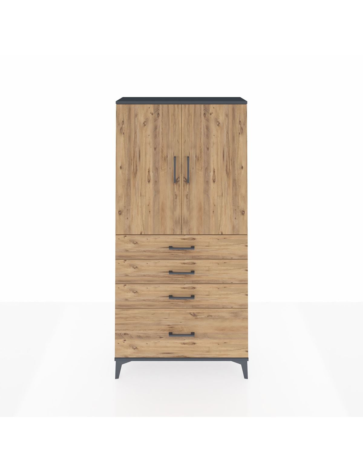 Arges Dolap 3 Raflı 4 Çekmeceli 2 Kapaklı 88x30x182 Antrasit-Çam