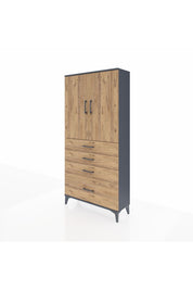 Arges Dolap 3 Raflı 4 Çekmeceli 2 Kapaklı 88x30x182 Antrasit-Çam