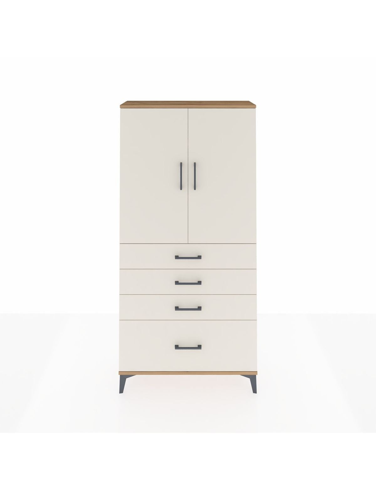 Arges Dolap 3 Raflı 4 Çekmeceli 2 Kapaklı 88x30x182 Çam-Aytaşı