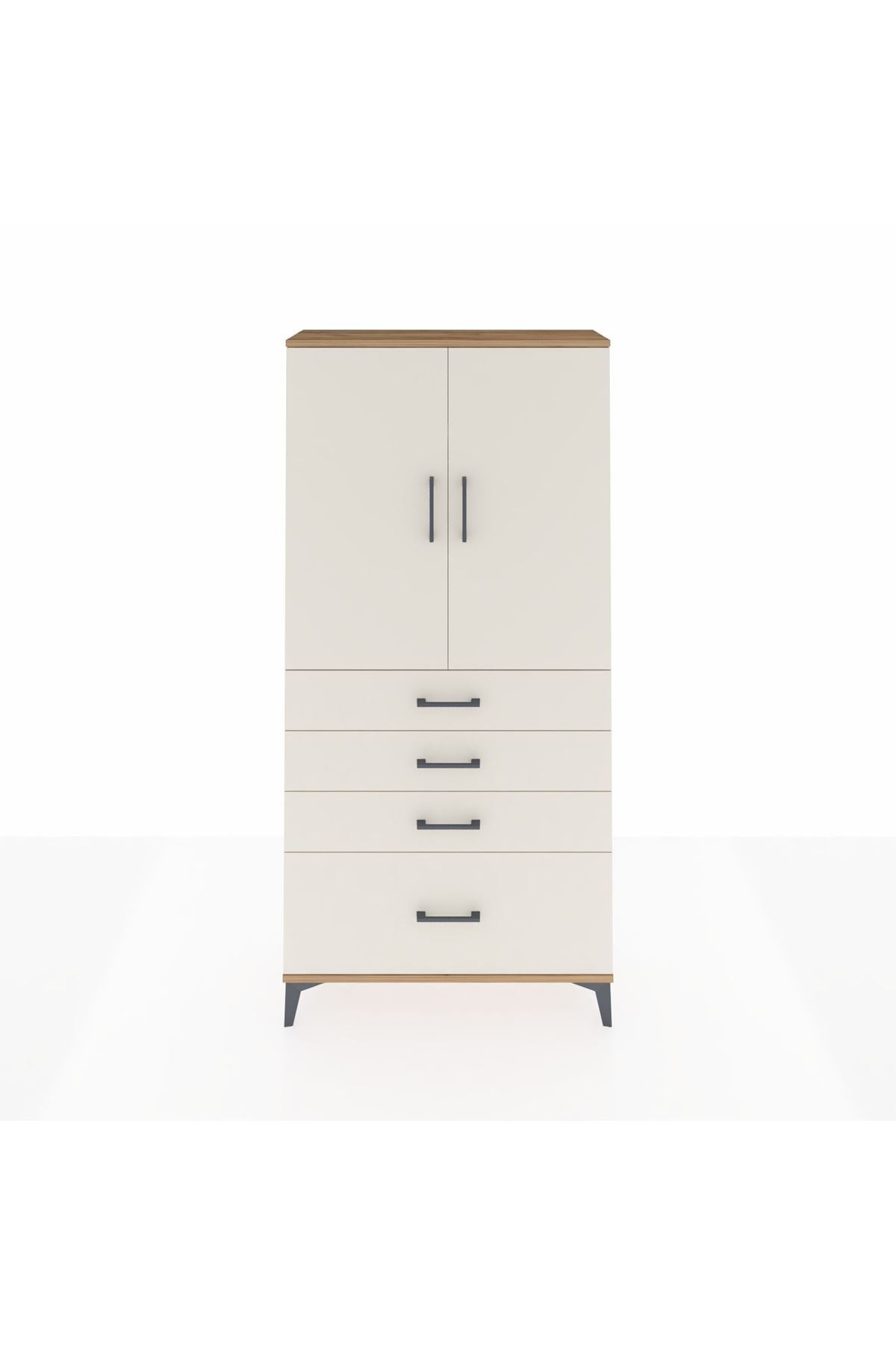 Arges Dolap 3 Raflı 4 Çekmeceli 2 Kapaklı 88x30x182 Çam-Aytaşı