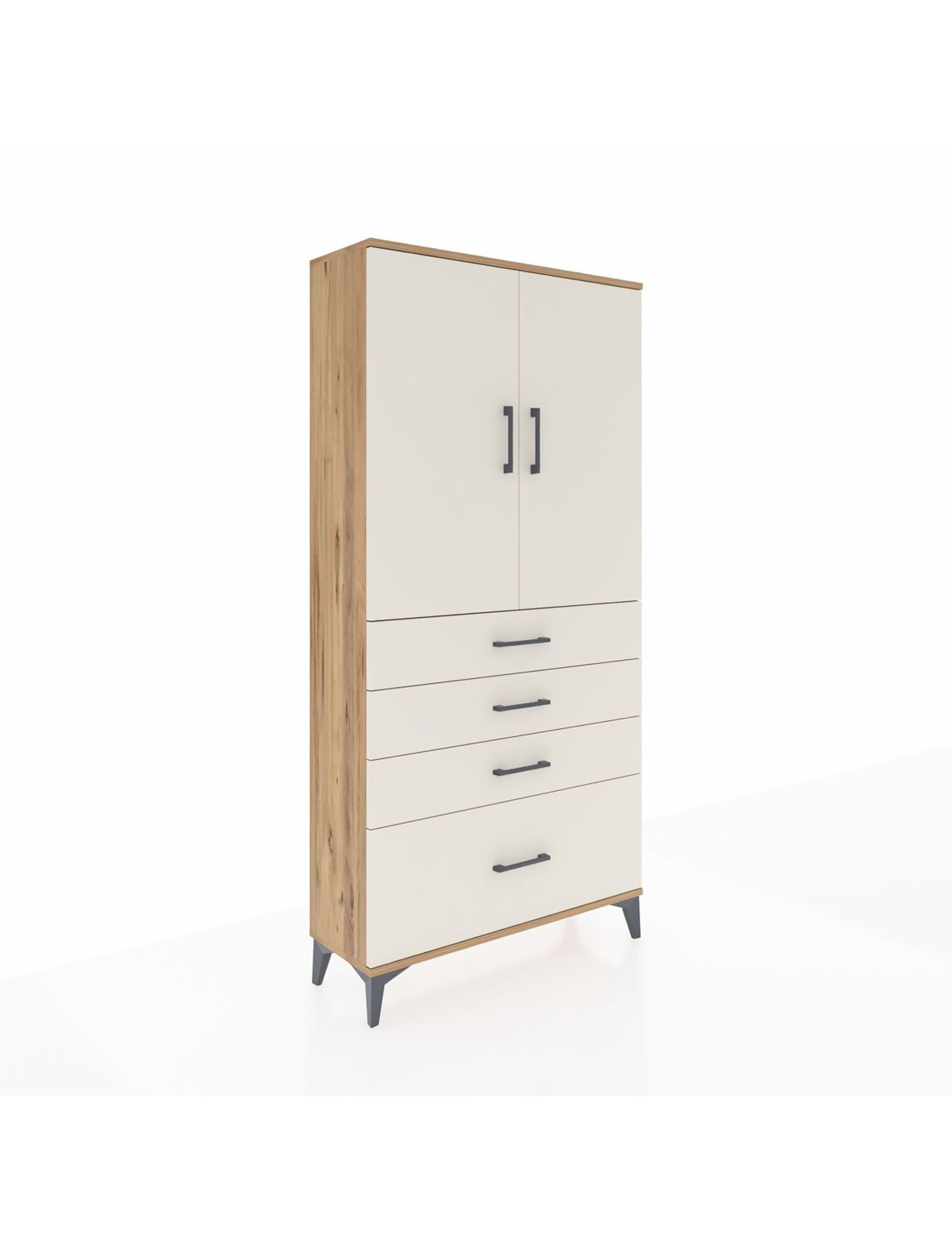 Arges Dolap 3 Raflı 4 Çekmeceli 2 Kapaklı 88x30x182 Çam-Aytaşı