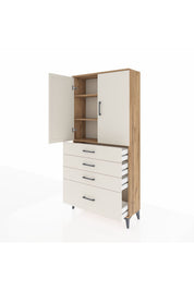 Arges Dolap 3 Raflı 4 Çekmeceli 2 Kapaklı 88x30x182 Çam-Aytaşı