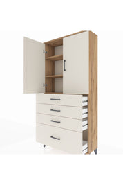Arges Dolap 3 Raflı 4 Çekmeceli 2 Kapaklı 88x30x182 Çam-Aytaşı
