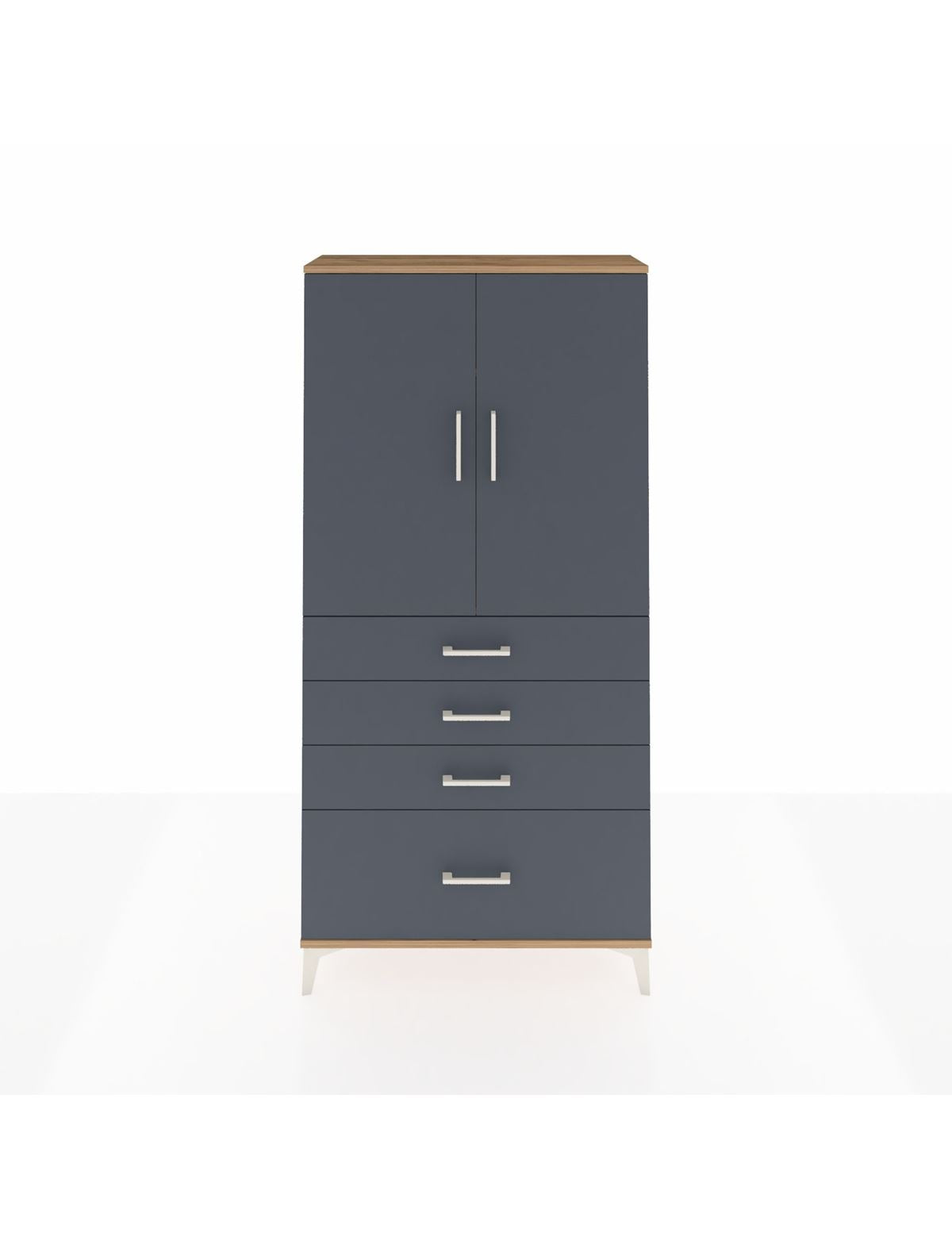 Arges Dolap 3 Raflı 4 Çekmeceli 2 Kapaklı 88x30x182 Çam-Antrasit