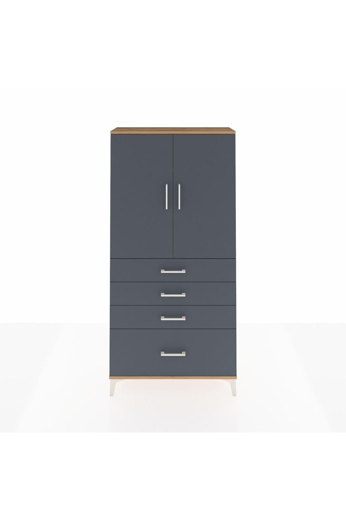 Arges Dolap 3 Raflı 4 Çekmeceli 2 Kapaklı 88x30x182 Çam-Antrasit